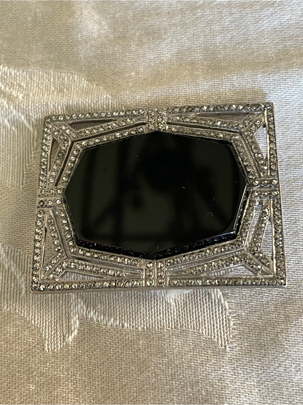 Vintage Onyx and Marcasite Art Deco Brooch